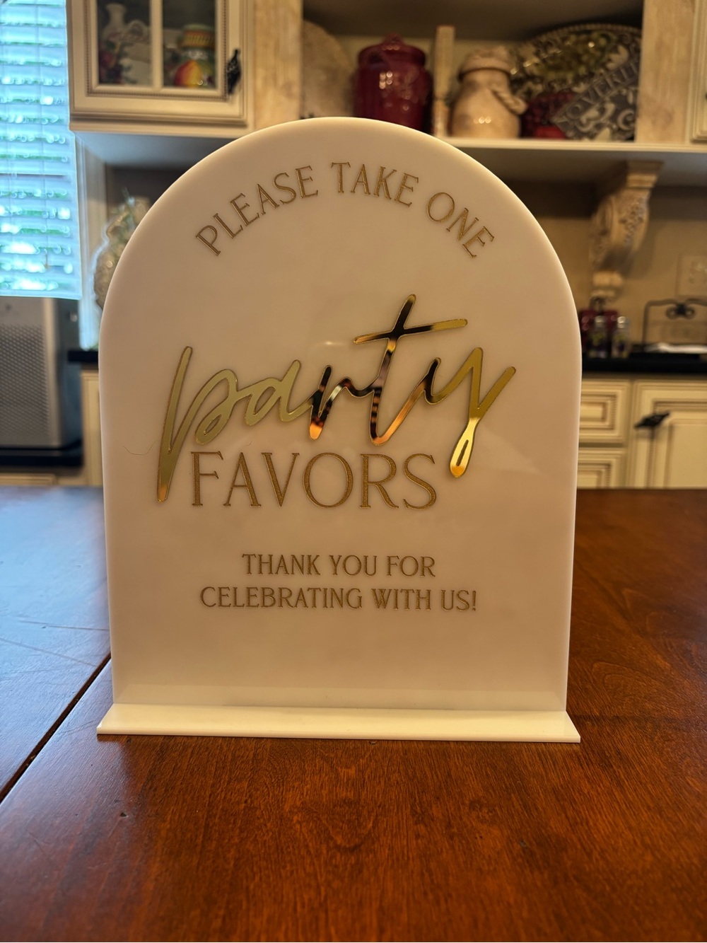 Party Favors Sign - White with Gold Lettering